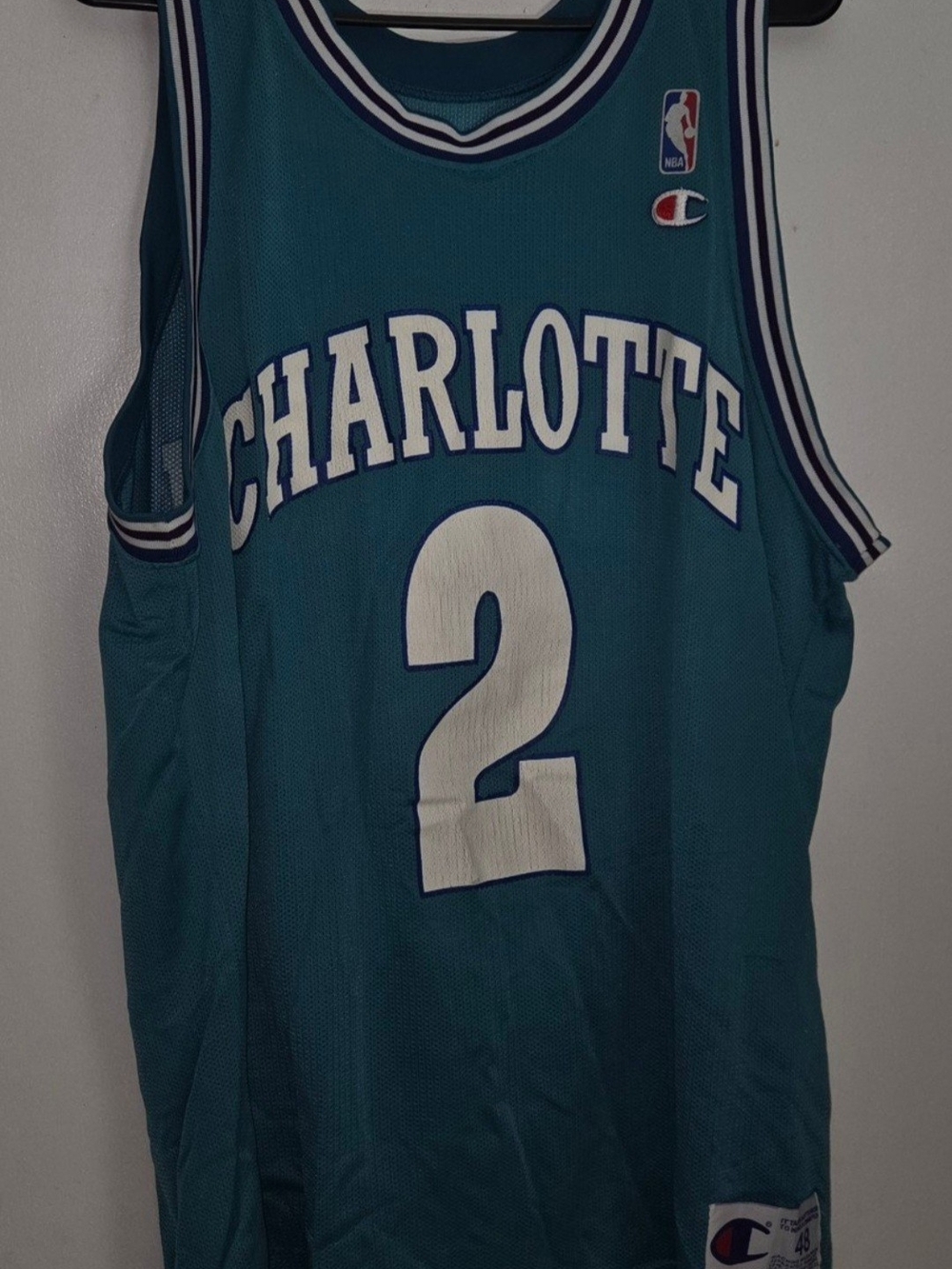 VTG Charlotte Hornets Larry Johnson #2 Champion NBA Jersey Size 48
